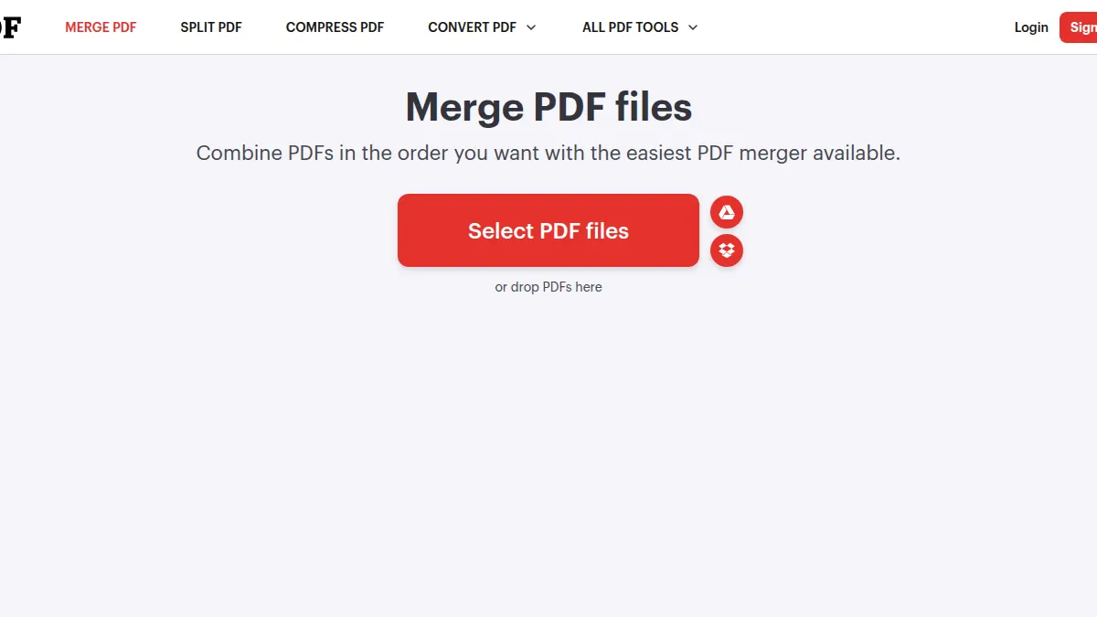 iLovePDF browser merge tool