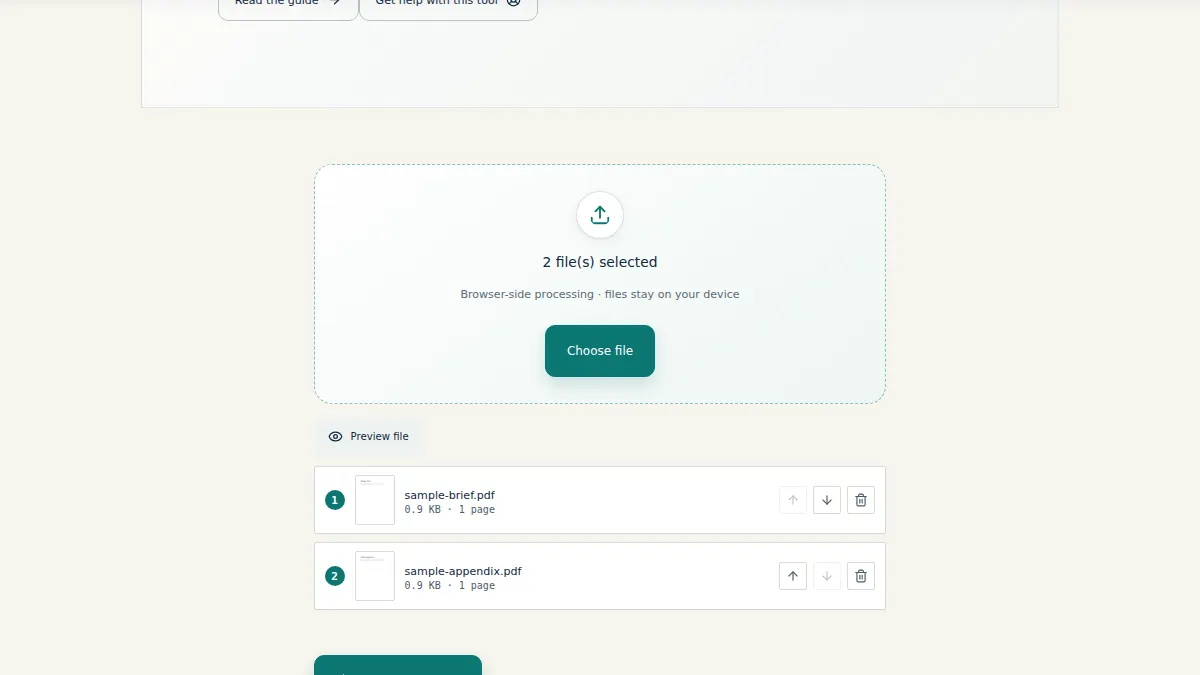 File Maktab PDF merge tool processing files locally in browser