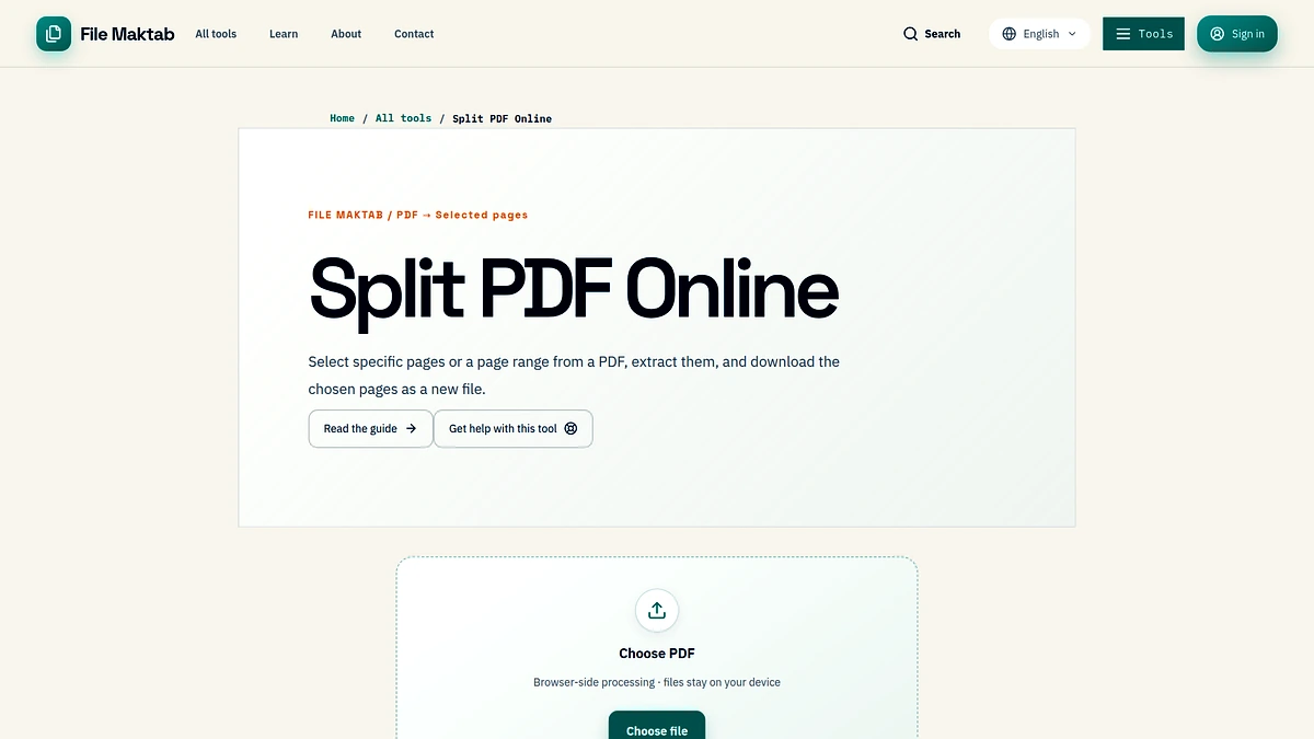 PDF page selection interface for organizing document pages